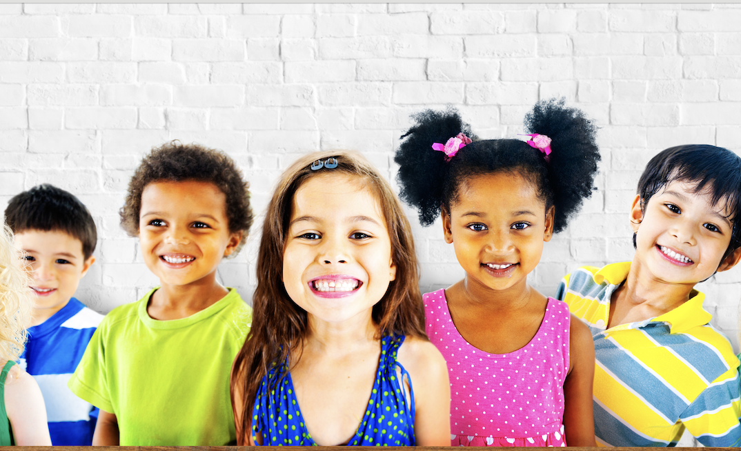 Diverse group of young smiling children